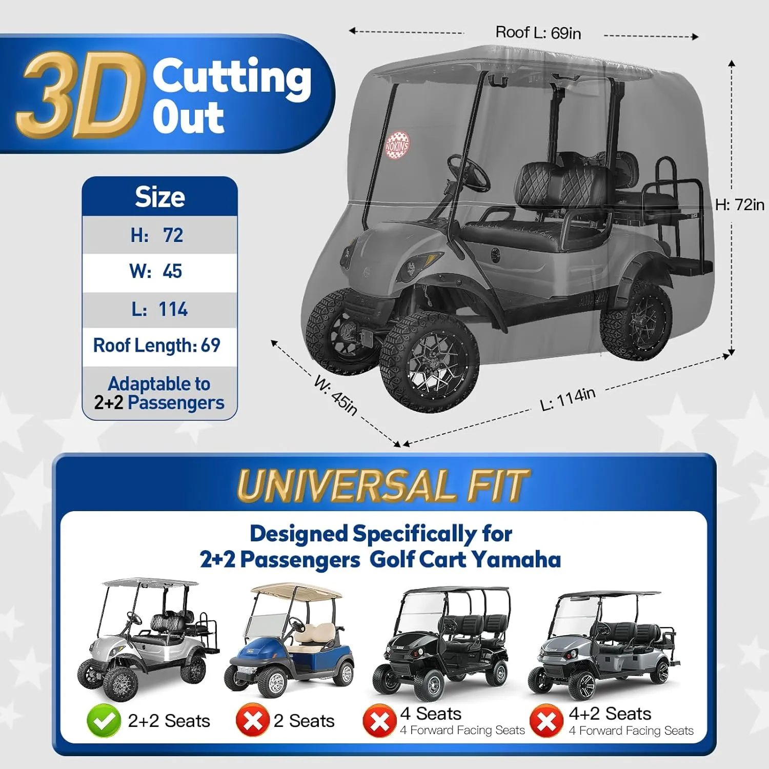 NOKINS 420D Waterproof Golf Cart Cover,Oxford Fabric Cover Fit for 2 2 Passengers Golf Cart Yamaha Drive/Drive 2,Protects Your Car from Wind and Rain,Black