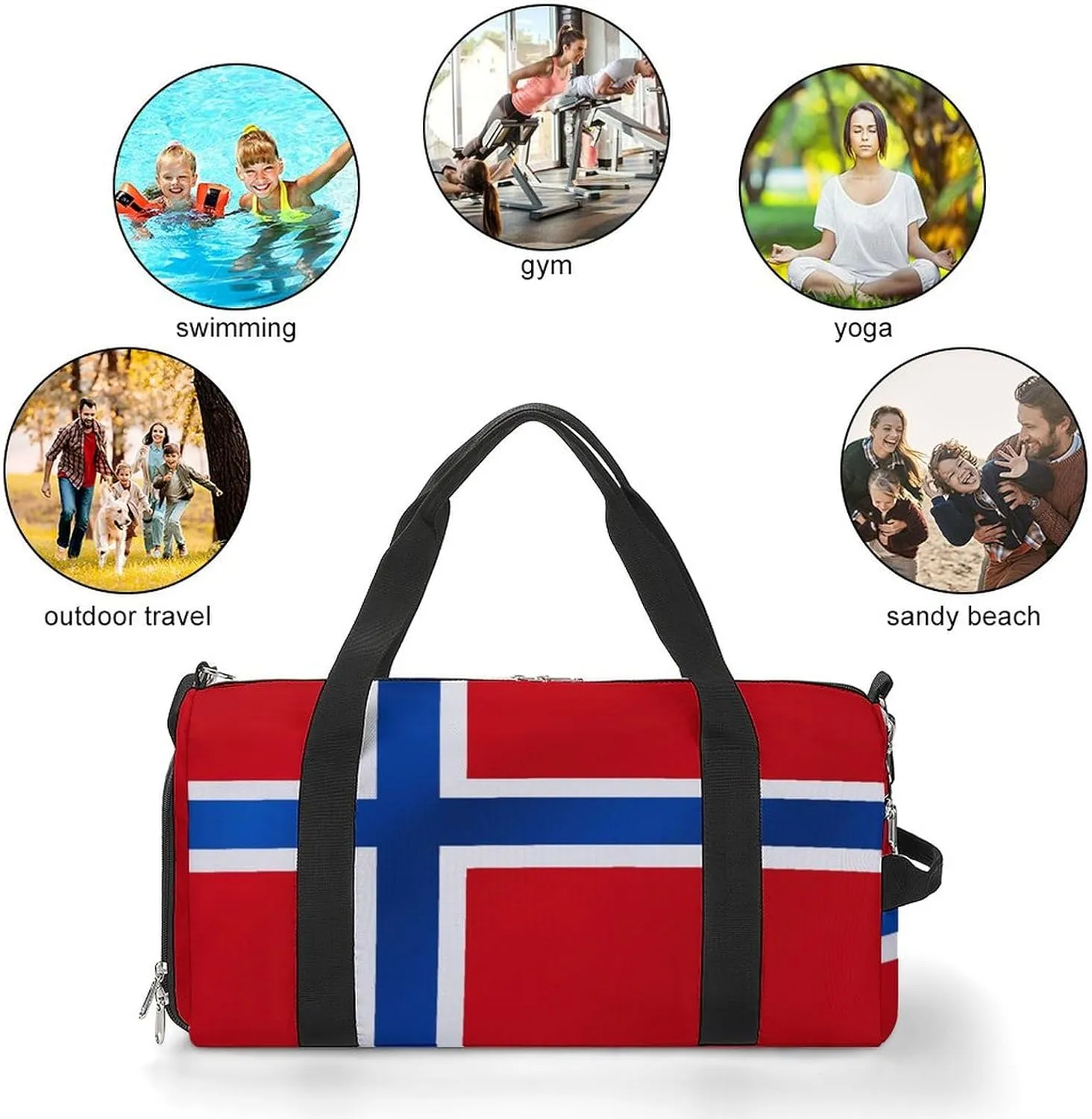 Norway Flag Gym Duffel for Boys Girls with Shoe Compartment and Wet Pocket