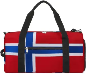 Norway Flag Gym Duffel for Boys Girls with Shoe Compartment and Wet Pocket