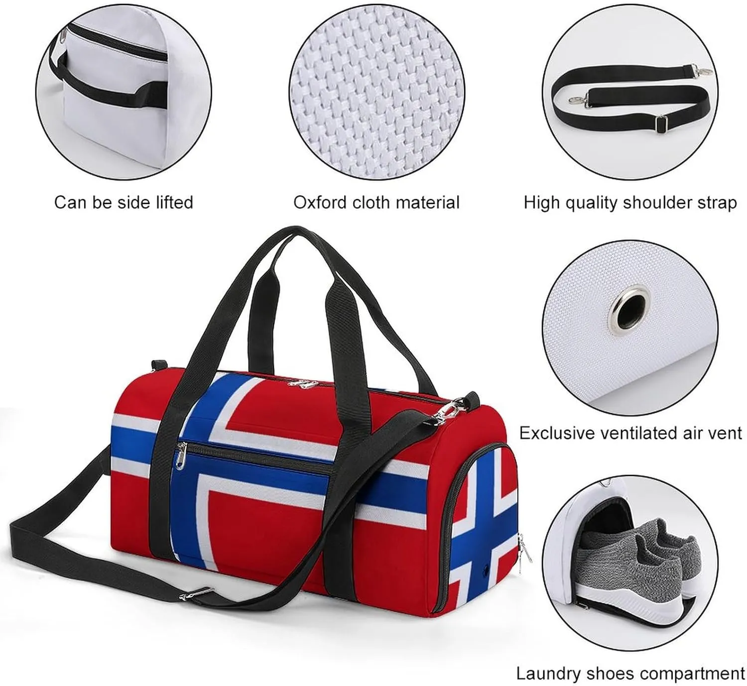 Norway Flag Gym Duffel for Boys Girls with Shoe Compartment and Wet Pocket