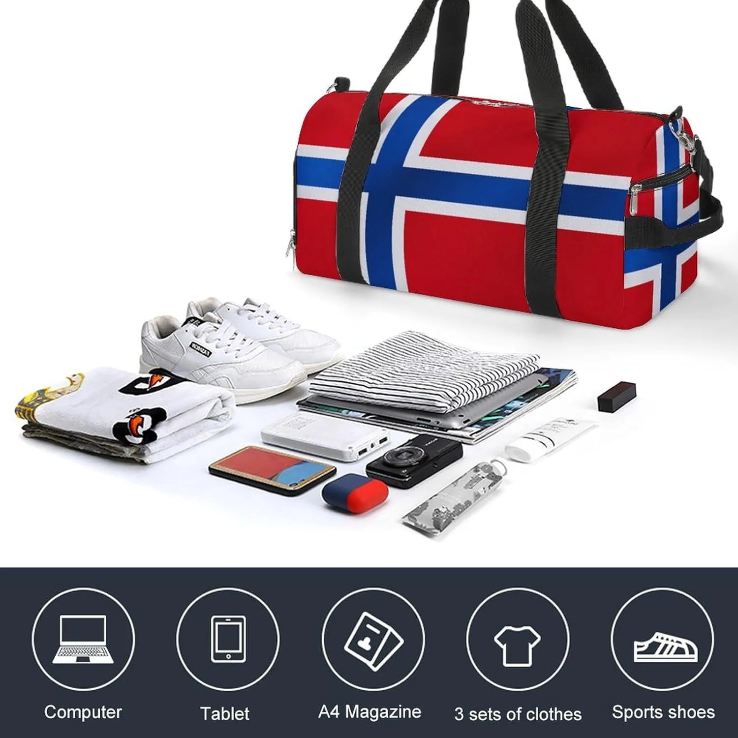 Norway Flag Gym Duffel for Boys Girls with Shoe Compartment and Wet Pocket