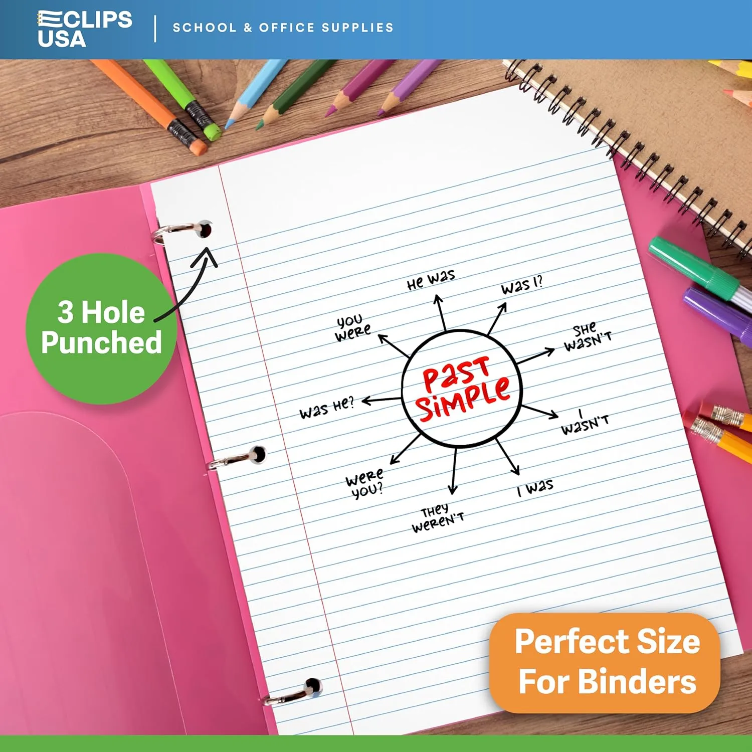Notebook Paper, Loose Leaf Paper, College Ruled Paper, 10.5” x 8”, Filler Paper, 56 gsm, 150 Sheets Per Pack, 3600 Sheets (24 Pack)
