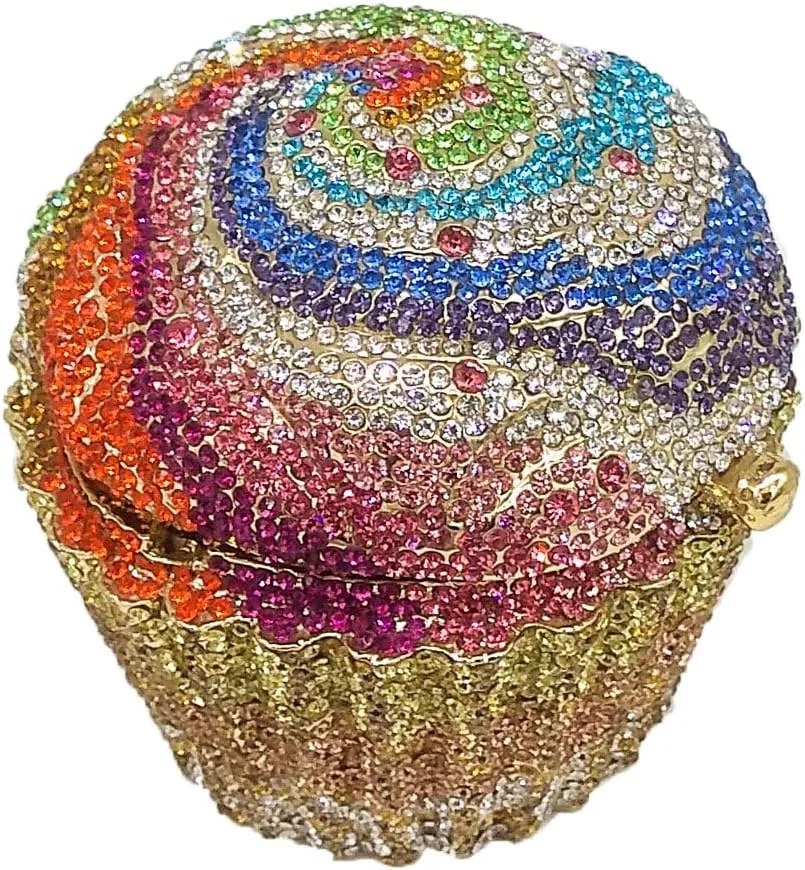 Novelty Cupcake Minaudiere Handbags Women Evening Bag Party Crystal Clutch Bag Bridal Rhinestone Clutch Purse,Mini