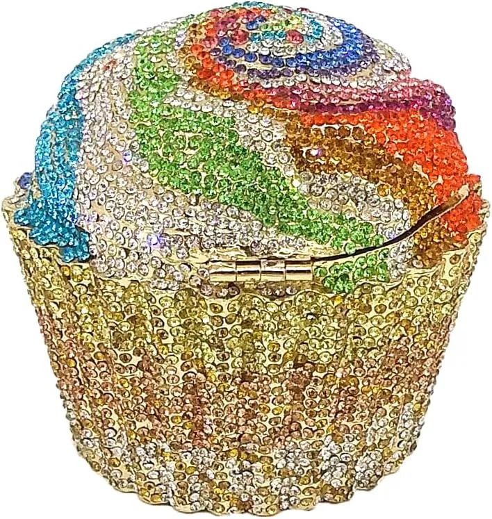 Novelty Cupcake Minaudiere Handbags Women Evening Bag Party Crystal Clutch Bag Bridal Rhinestone Clutch Purse,Mini