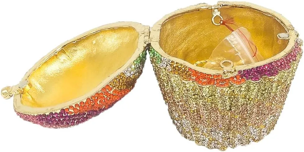 Novelty Cupcake Minaudiere Handbags Women Evening Bag Party Crystal Clutch Bag Bridal Rhinestone Clutch Purse,Mini