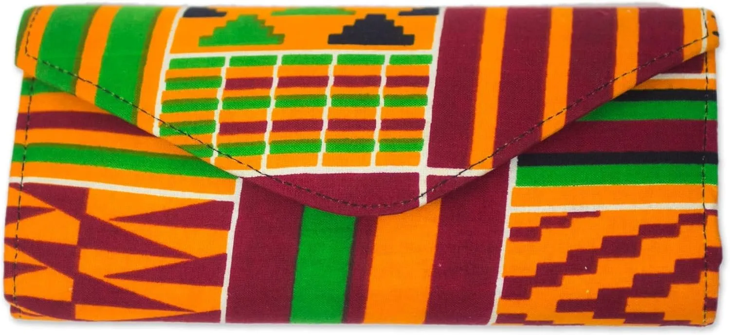 NOVICA Artisan Handmade Cotton Clutch Multicolored African Kente Print Handbags Clutches Ghana Geometric ' Neon Kente Style'