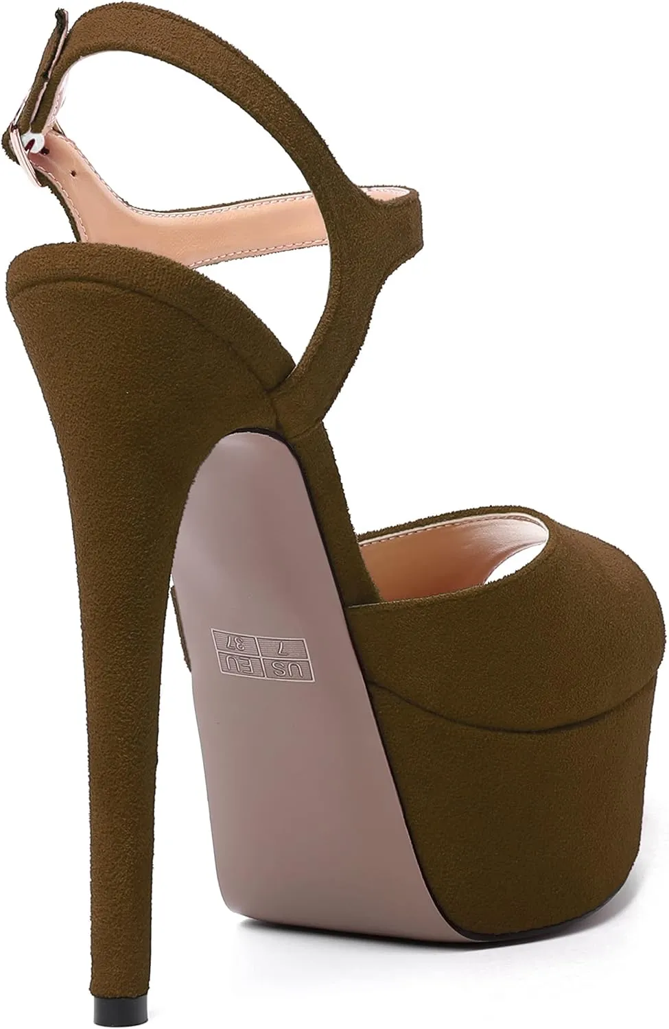 NUMALEO Womens Fashion Suede Evening Solid Peep Toe Buckle Ankle Wrap Stiletto High Heel Platforms Sandals 6 Inch