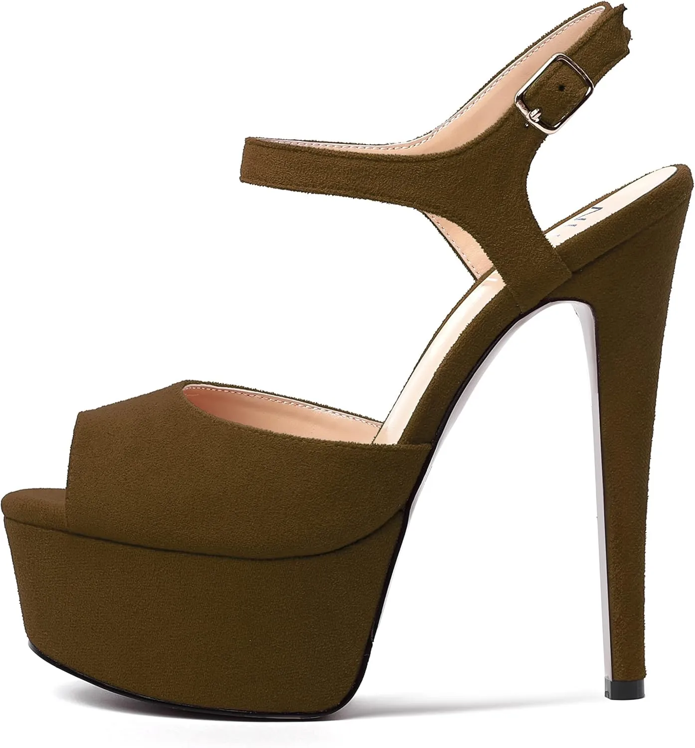 NUMALEO Womens Fashion Suede Evening Solid Peep Toe Buckle Ankle Wrap Stiletto High Heel Platforms Sandals 6 Inch