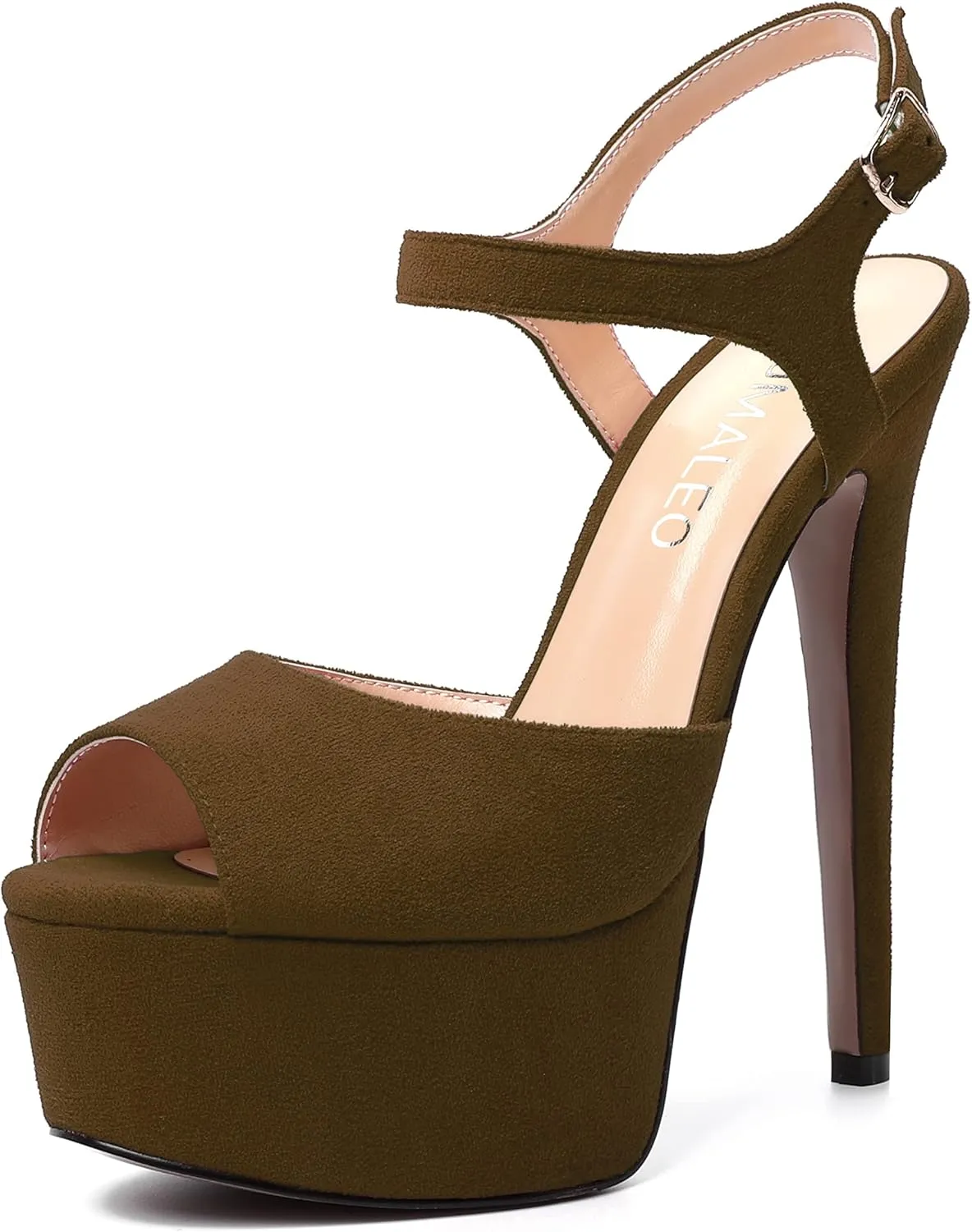NUMALEO Womens Fashion Suede Evening Solid Peep Toe Buckle Ankle Wrap Stiletto High Heel Platforms Sandals 6 Inch