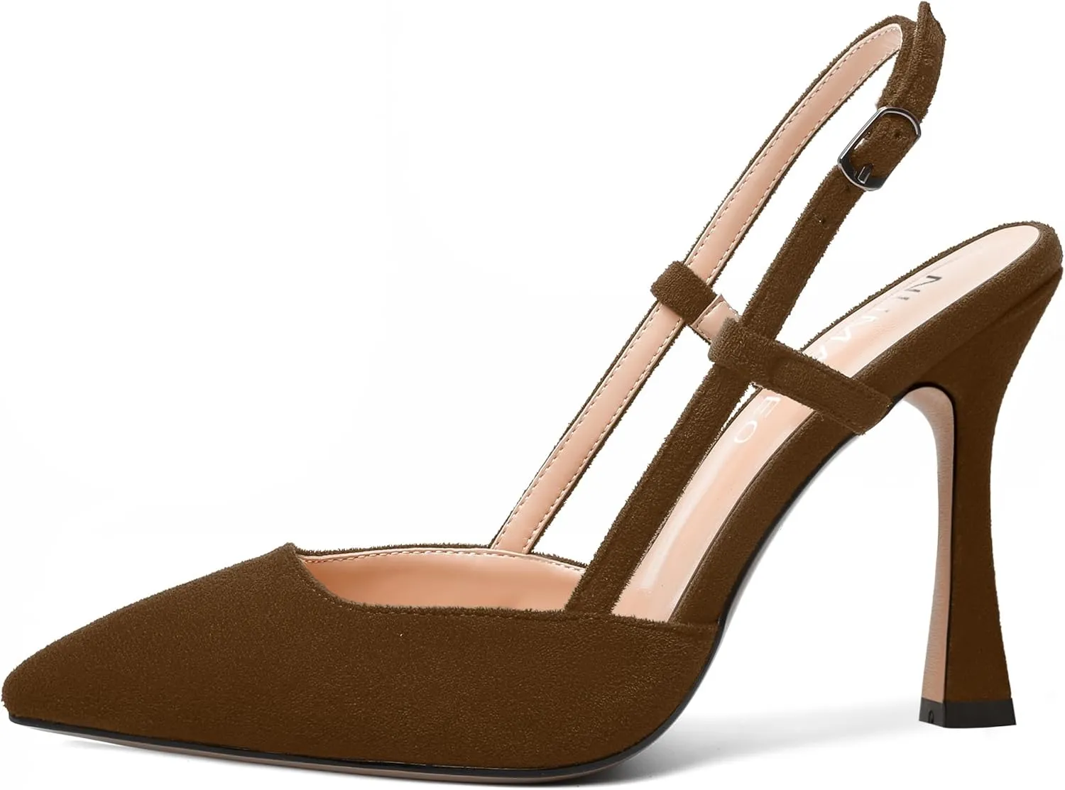 NUMALEO Womens Sexy Pointed Toe Suede Buckle Slingback Comfortable Evening Stiletto High Heel Pumps Shoes 4 Inch