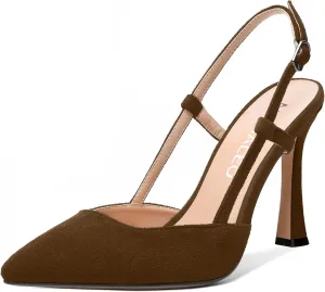 NUMALEO Womens Sexy Pointed Toe Suede Buckle Slingback Comfortable Evening Stiletto High Heel Pumps Shoes 4 Inch