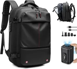 NUXMAW Vacpack Backpack, 60L Expandable Air Vacuum Backpack for Travel with Pump for Compression, Waterproof and Anti-Theft Laptop Backpack for Hiking, Business (Black, With Air Pump)