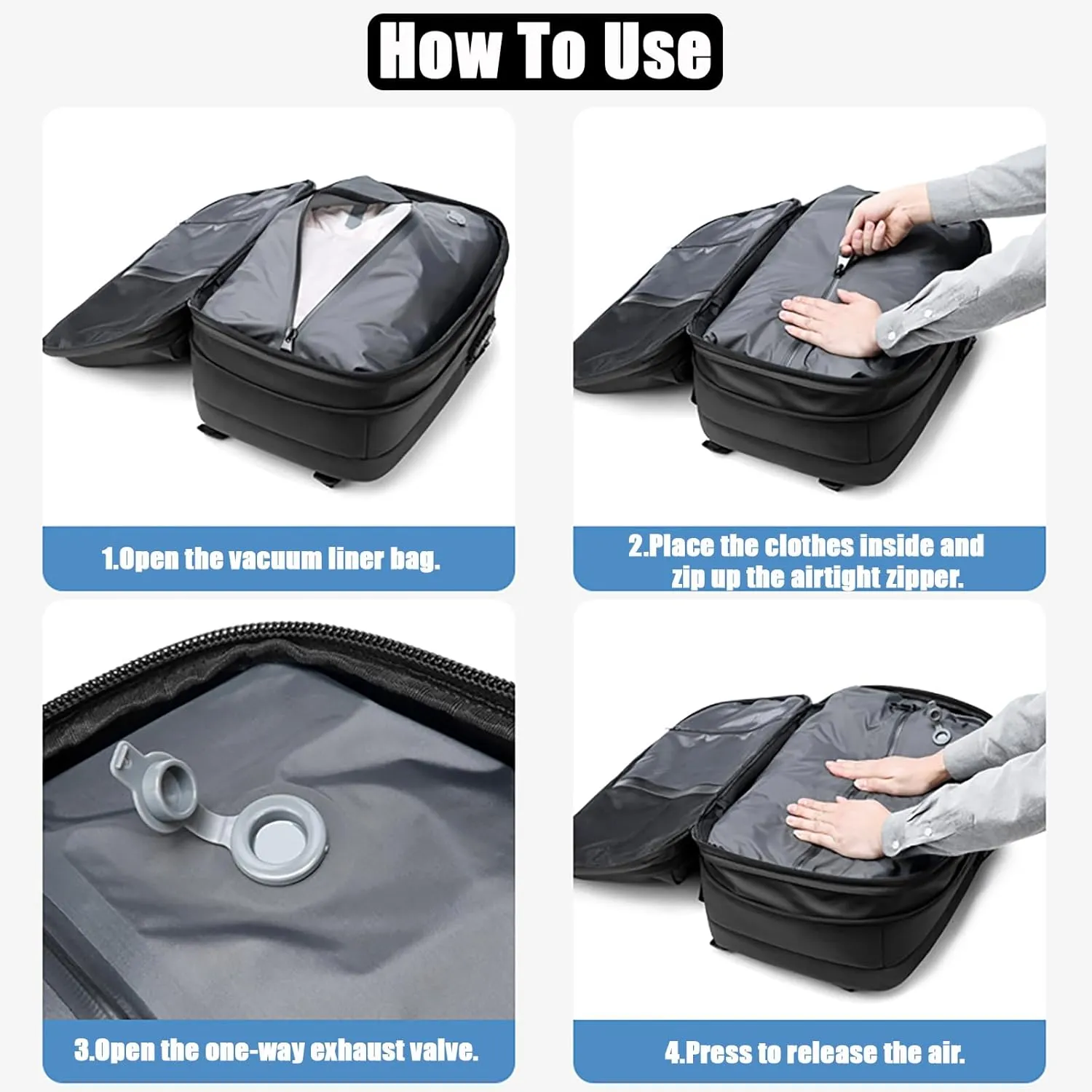 NUXMAW Vacpack Backpack, 60L Expandable Air Vacuum Backpack for Travel with Pump for Compression, Waterproof and Anti-Theft Laptop Backpack for Hiking, Business (Gray, No Air Pump)