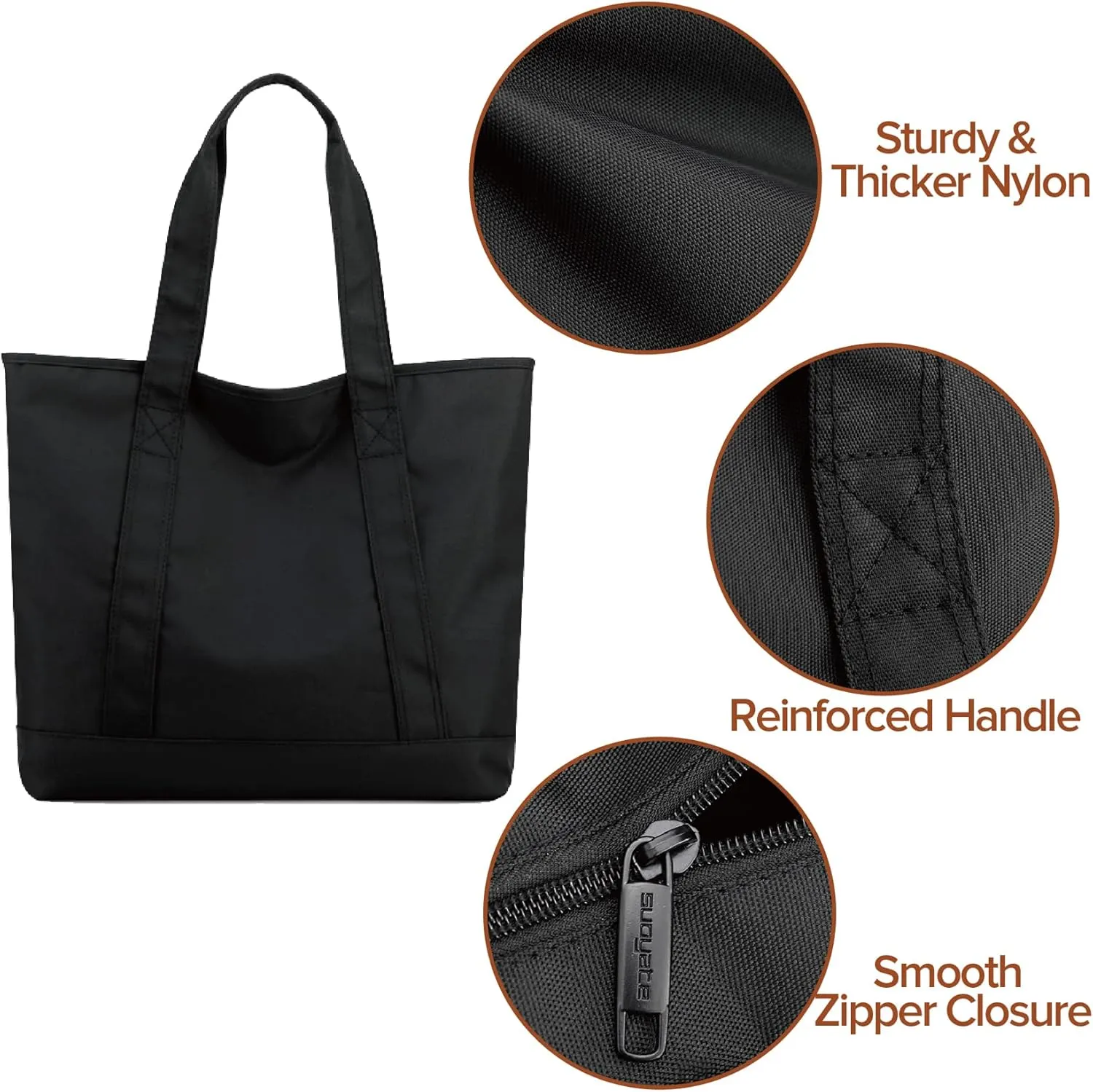 Nylon Tote Bag for Women Large Capacity Shoulder Bag Top Handle Handbag with Zipper for Work College Travel Daily
