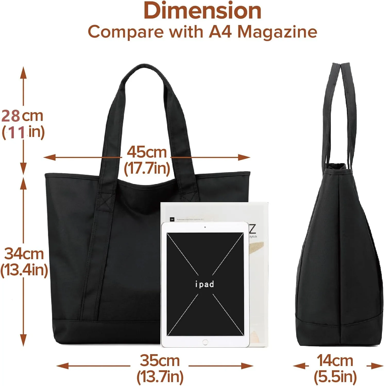 Nylon Tote Bag for Women Large Capacity Shoulder Bag Top Handle Handbag with Zipper for Work College Travel Daily