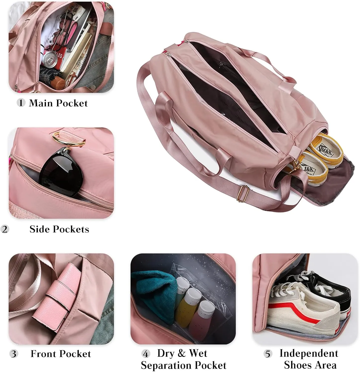 Nylon Travel Duffel Bag Sport Duffel Bag Weekend Shoulder Bag Women/Men Large Gym Tote Bag Overnight Bag Carry On Luggage Hospital Bag with Shoes Compartment and Wet Pocket Army Green