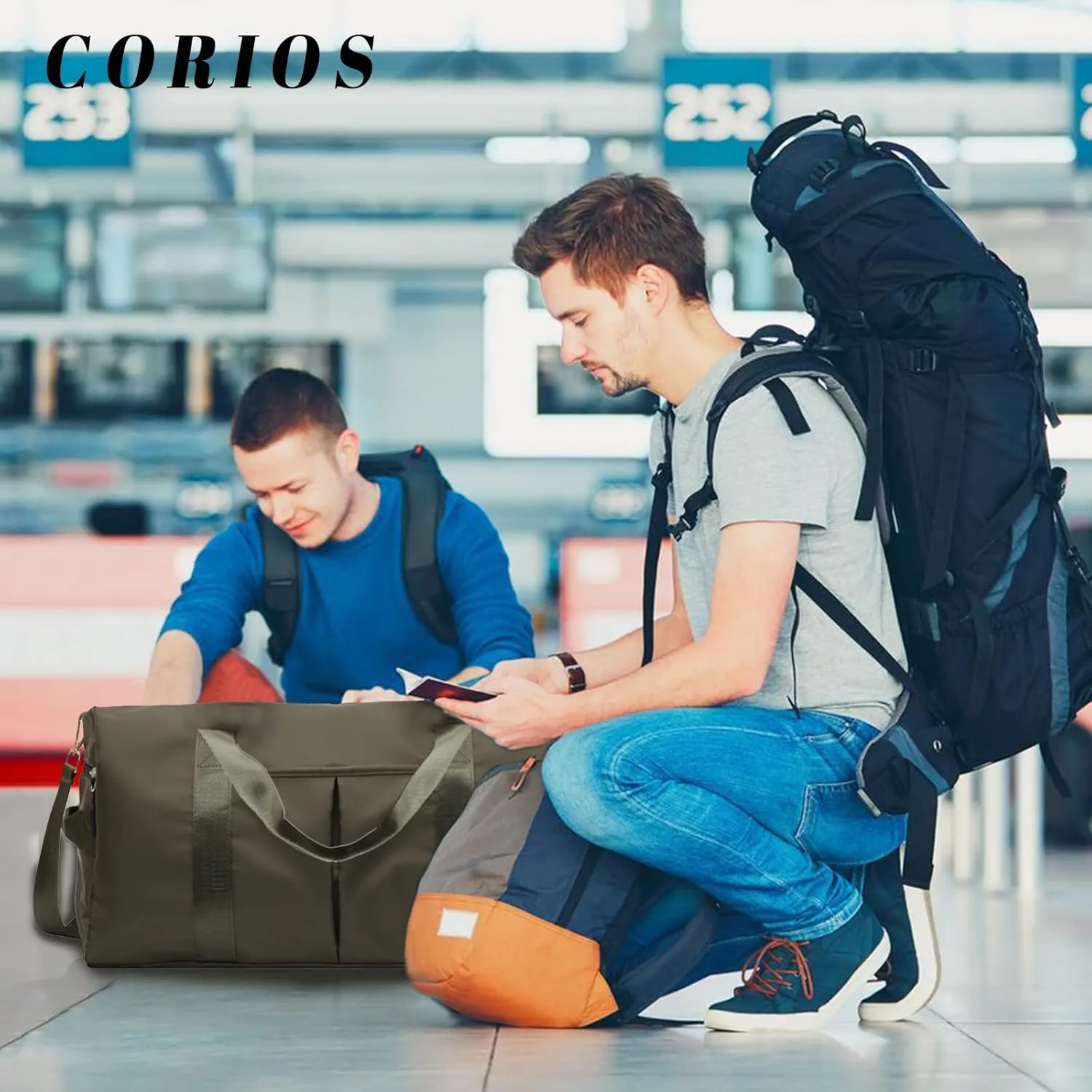 Nylon Travel Duffel Bag Sport Duffel Bag Weekend Shoulder Bag Women/Men Large Gym Tote Bag Overnight Bag Carry On Luggage Hospital Bag with Shoes Compartment and Wet Pocket Army Green