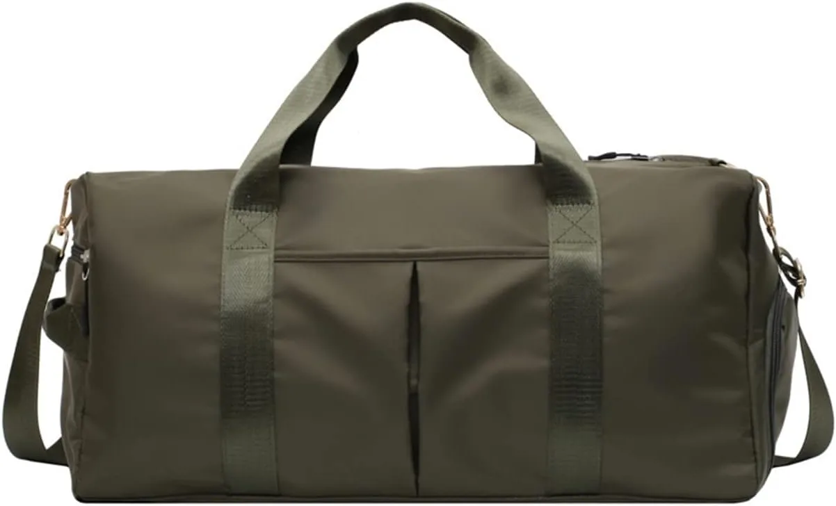 Nylon Travel Duffel Bag Sport Duffel Bag Weekend Shoulder Bag Women/Men Large Gym Tote Bag Overnight Bag Carry On Luggage Hospital Bag with Shoes Compartment and Wet Pocket Army Green