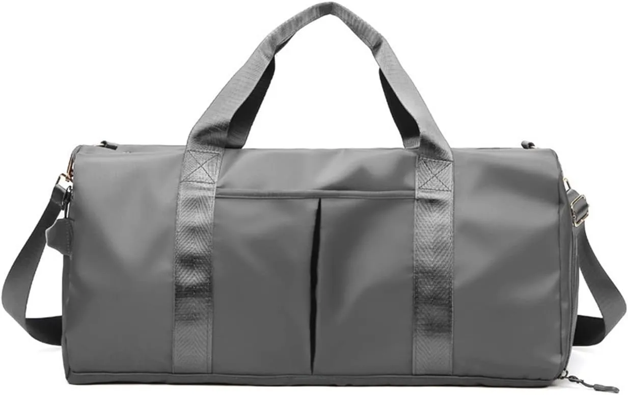 Nylon Travel Duffel Bag Sport Duffel Bag Weekend Shoulder Bag Women/Men Large Gym Tote Bag Ultra-Light Overnight Bag Carry On Luggage Hospital Bag with Shoes Compartment and Wet Pocket Grey