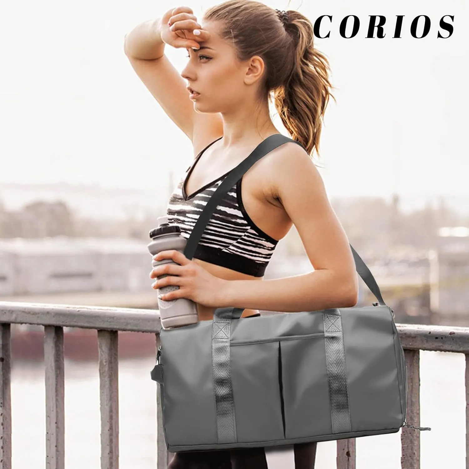 Nylon Travel Duffel Bag Sport Duffel Bag Weekend Shoulder Bag Women/Men Large Gym Tote Bag Ultra-Light Overnight Bag Carry On Luggage Hospital Bag with Shoes Compartment and Wet Pocket Grey