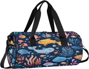 Ocean Seaweed Fish Travel Gym Bag Waterproof Sport Dance Bag for Women Men Portable Gymnastics Duffel Bags Canvas Tote Carry on Handbag for Workout Overnight Weekender