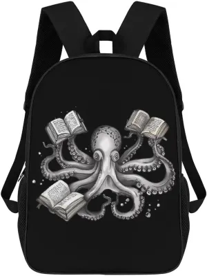 Octopus Armed With Knowledge Funny 17 Inch Backpack Multipurpose Shoulders Daypack Laptop Bag for Travel Hiking Camping 12.5 X 17 X 5.5 Inch