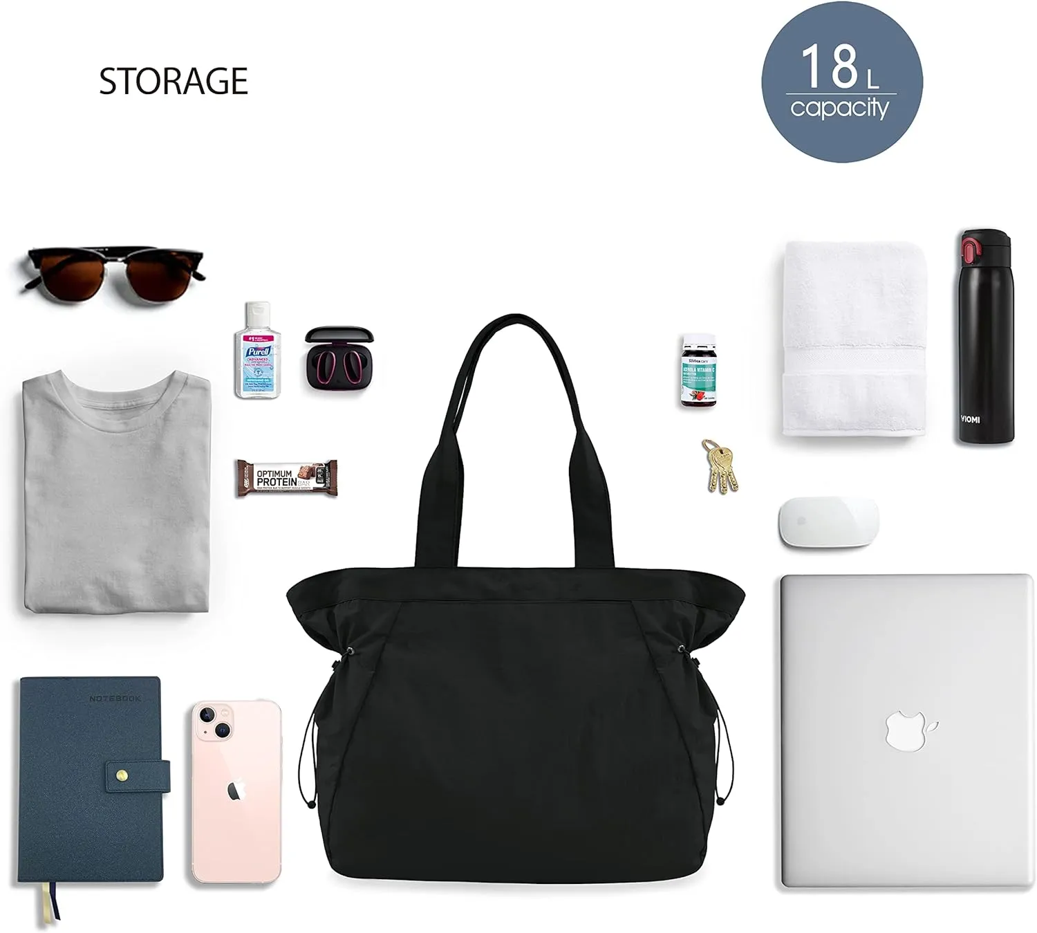 ODODOS 18L Side-Cinch Shopper Bags Lightweight Shoulder Bag Tote Handbag for Shopping Workout Beach Travel