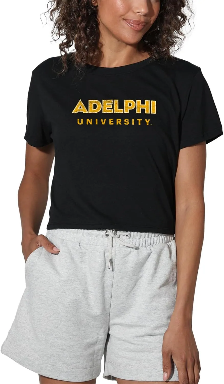 Official Collegiate Distressed Primary Logo Women's Apparel Crop Top T-Shirt Collection, Black