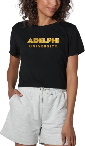 Official Collegiate Distressed Primary Logo Women's Apparel Crop Top T-Shirt Collection, Black