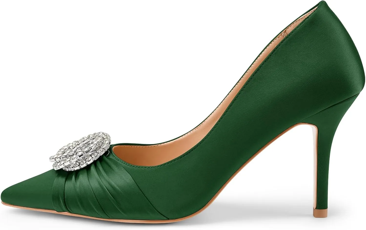 Oh Mispares Women's Satin Pumps Closed Pointed Toe Stiletto Heels Glitter Rhinestones 3.35 Inch Elegant Dress Shoes for Weddings Parties Proms