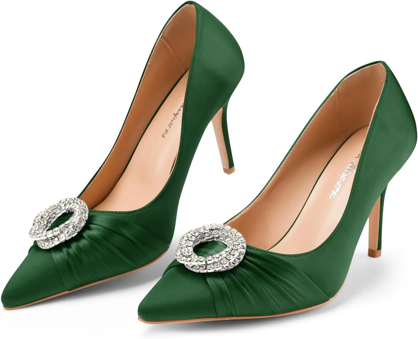 Oh Mispares Women's Satin Pumps Closed Pointed Toe Stiletto Heels Glitter Rhinestones 3.35 Inch Elegant Dress Shoes for Weddings Parties Proms