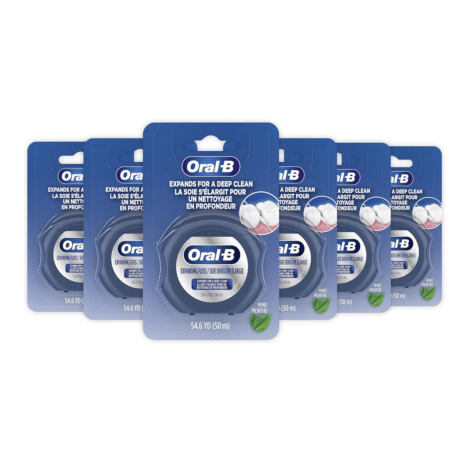 Oral-B Expandable Dental Floss, Mint, Expands for A Deep Clean, 6 Pack (50M)
