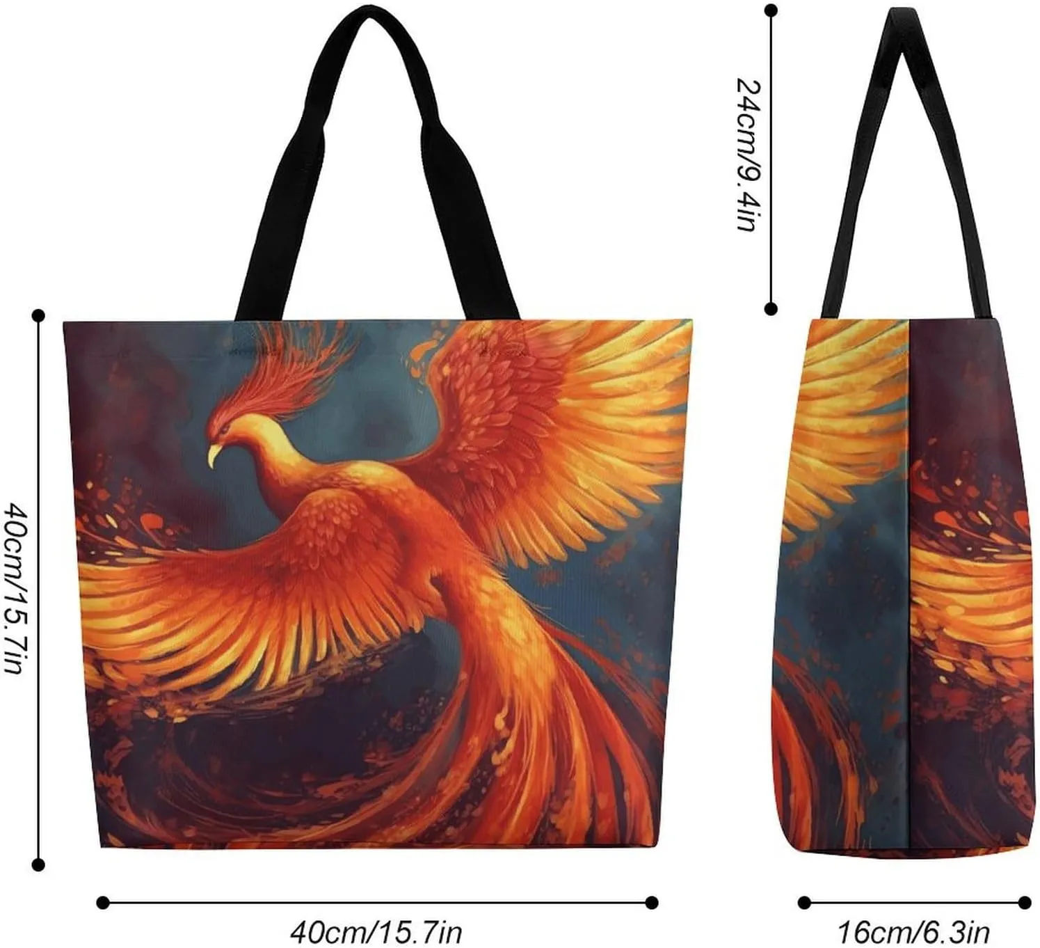 Orange Red Phoenix Tote Bag for Women Reusable Grocery Shoulder Bags Shopping Bag for Travel, Groceries