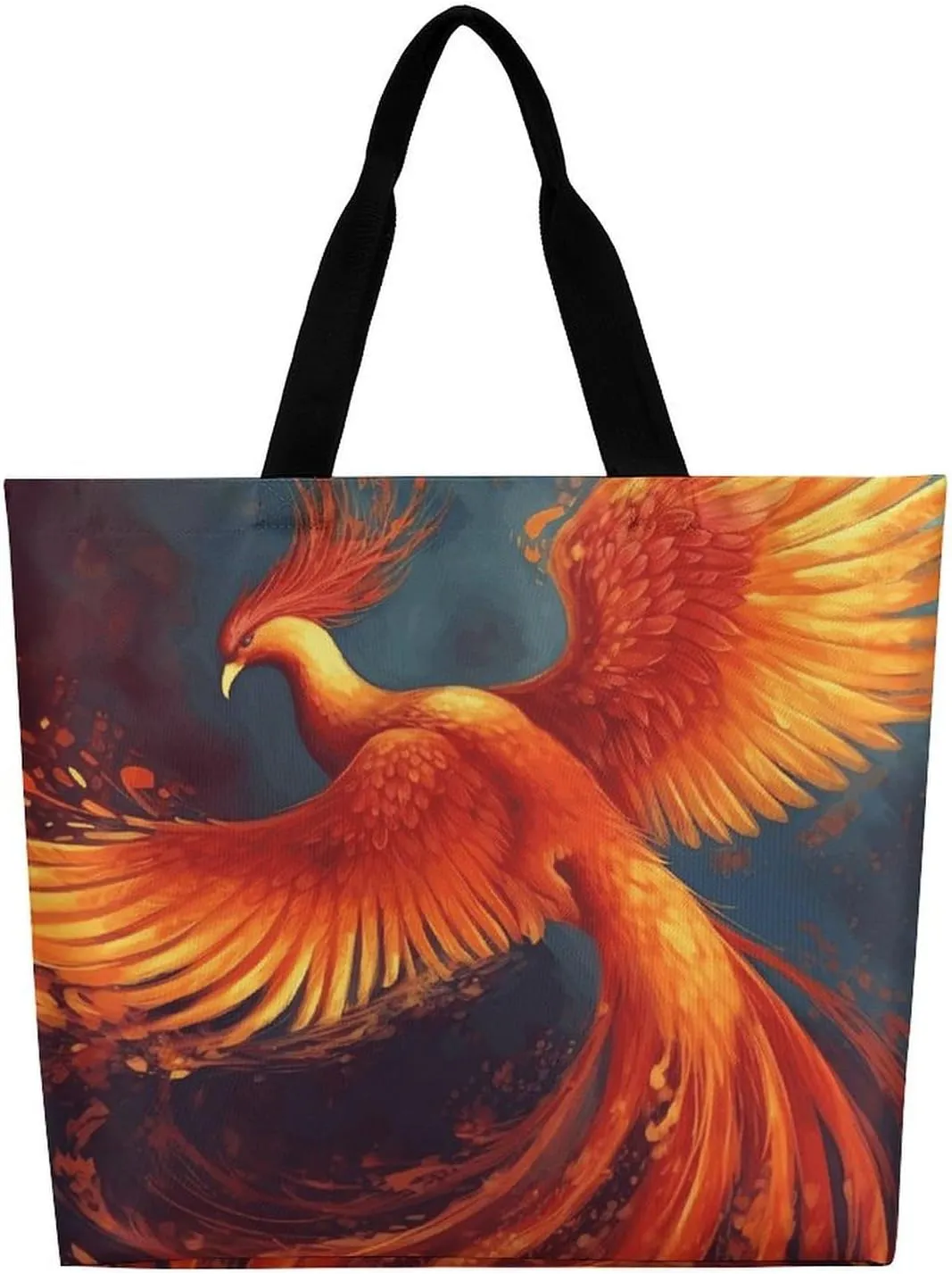Orange Red Phoenix Tote Bag for Women Reusable Grocery Shoulder Bags Shopping Bag for Travel, Groceries