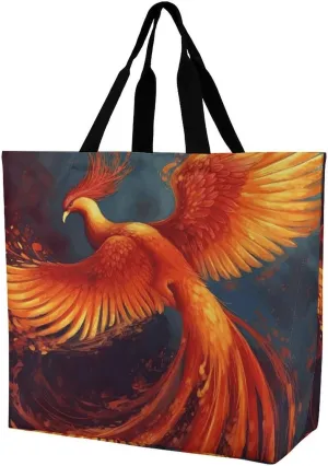 Orange Red Phoenix Tote Bag for Women Reusable Grocery Shoulder Bags Shopping Bag for Travel, Groceries