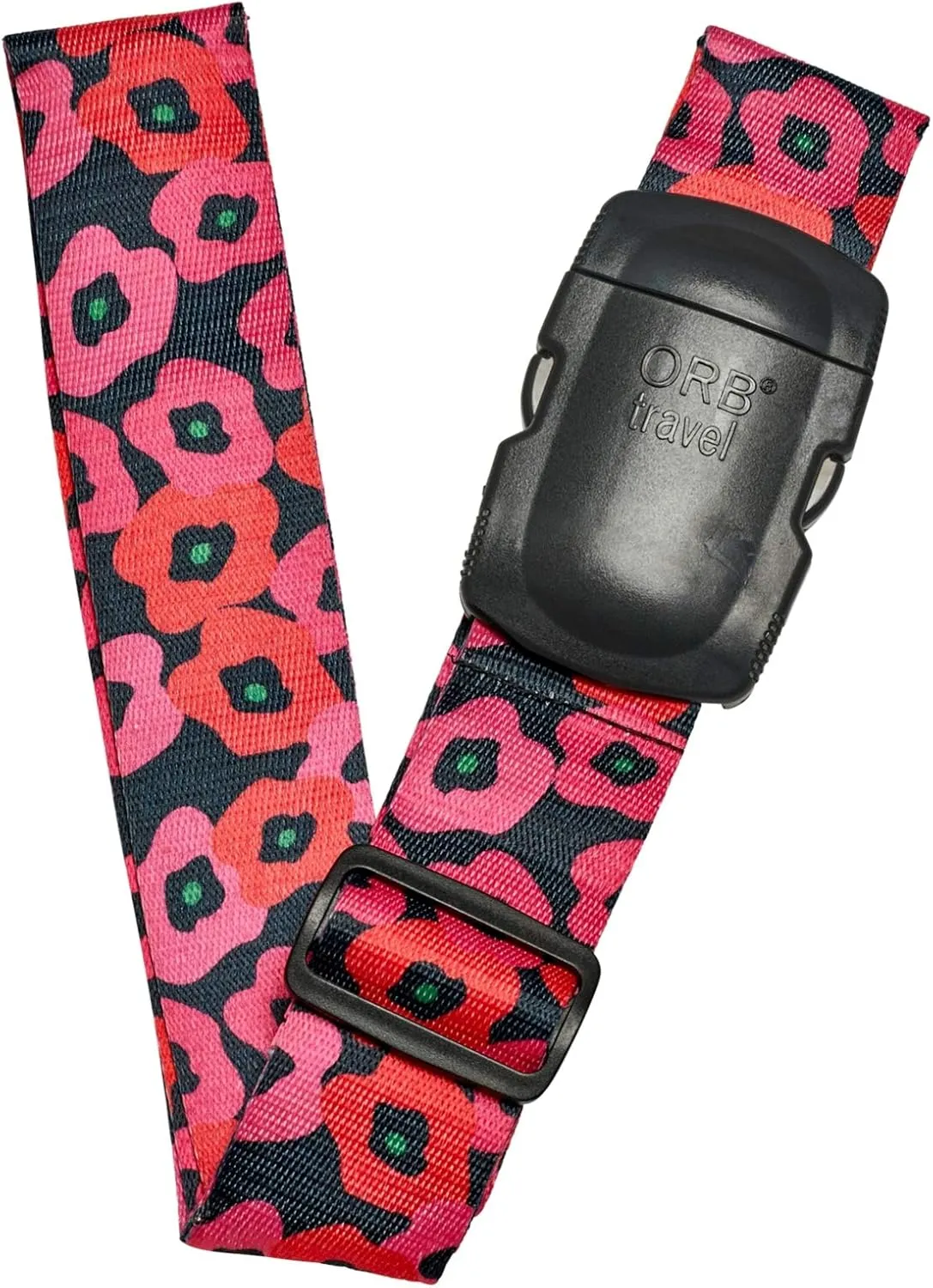 ORB Travel Premium Designer Luggage Strap -LS317-Poppies-Black/Red