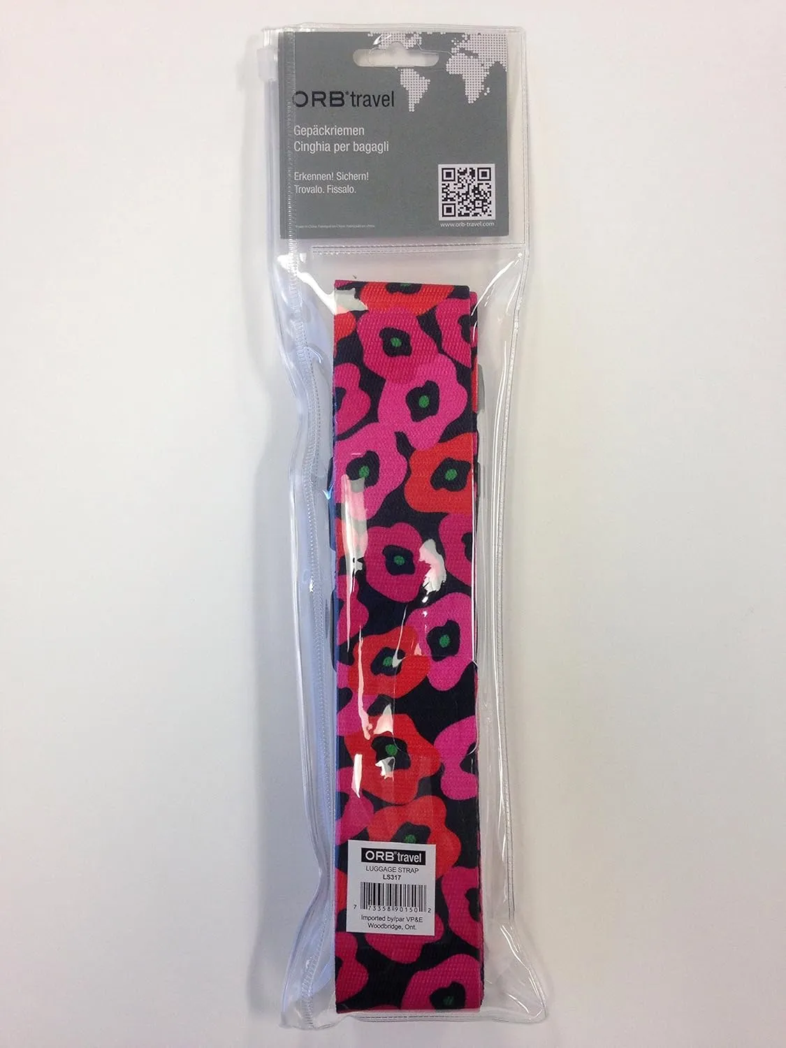 ORB Travel Premium Designer Luggage Strap -LS317-Poppies-Black/Red