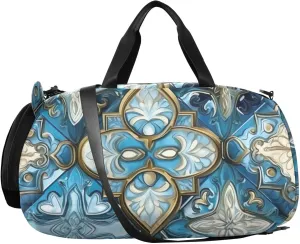 Ornamental Pattern Kids Overnight Duffle Bag,Gymnastics Sports Dance Bag with Shoe Compartment & Wet Pocket, Travel Weekender Tote for Boys & Girls