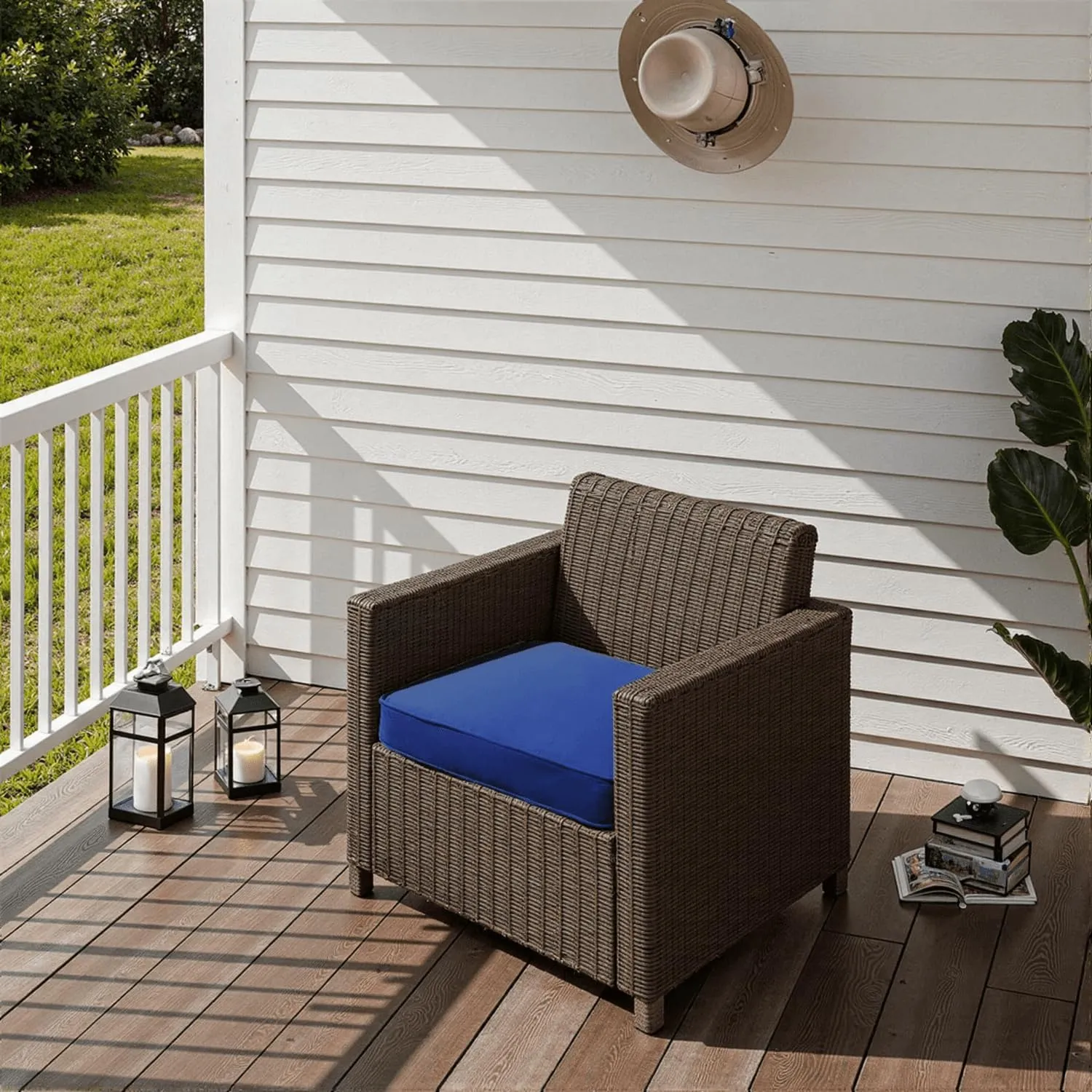 Outdoor Chair Cushions 19 x 19 x 3 Inch, Waterproof & Fade Resistant Patio Seat Cushion for Furniture with Handle and Ties, Thick Seating Pads for Outside Sofa Couch Set of 2, Blue