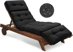 Outdoor Chaise Lounge Chair Cushion Replacement 74.4 x 22 x 4.7 Inches Memory Foam Waterproof Lounge Chair Cushions for Outdoor Furniture with Ties, Thickened Lounge Chair Cushions, Black