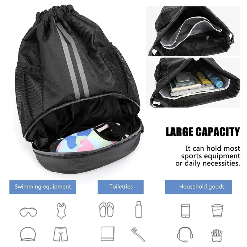 Outdoor Men Sports Bags Large Football Basketball Bag Gym Swimming Drawstring Bag Women Camping Waterproof Shoes Oxford Backpack