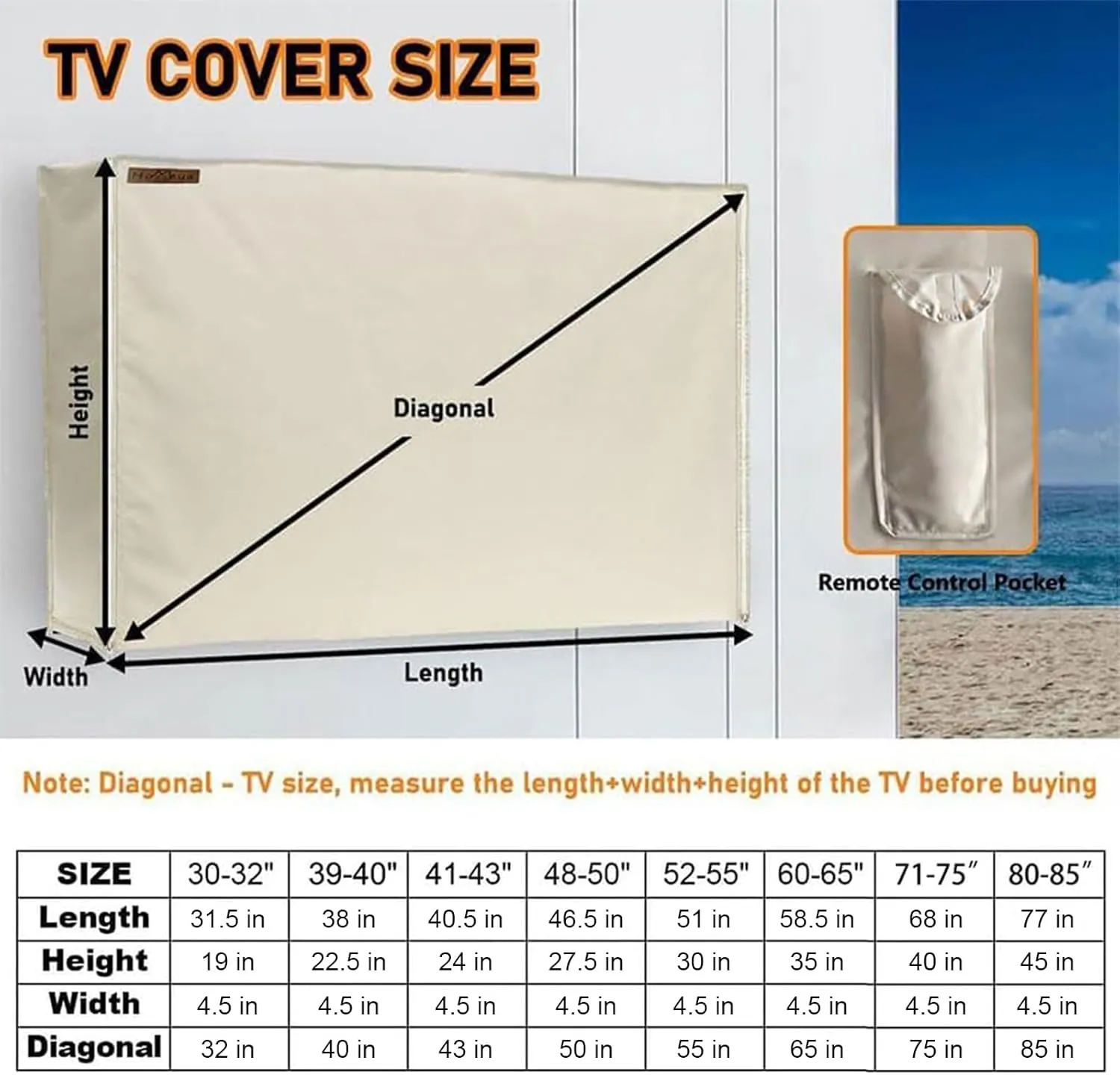 Outdoor TV Cover 80-85 Inches, HOMEYA 600D Heavy Duty Waterproof & Weatherproof TV Screen Protector with Double Zipper, Velcro Seal, Fits Most TV Mounts and Stands, for Outside LED LCD Flat Screen TVs
