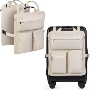 Over Luggage Organizer for Carry On Bag or Suitcase with Storage Pockets, 16” Laptop Sleeve with Handle, Travel Accessories Bag, Slide On Luggage Harness with Adjustable Straps (Ivory)