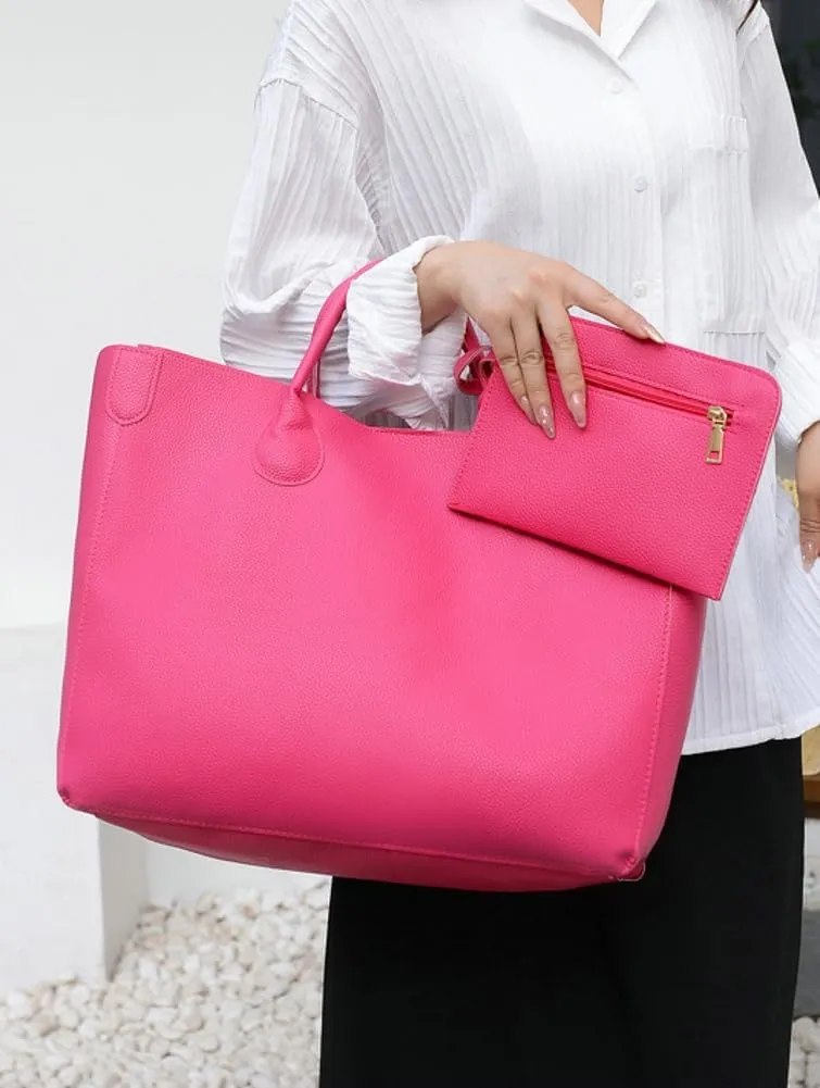 Oversize Vegan Leather Tote Bags for Women Soft Purse Weekender Bag Shopper Handbag Travel Working Satchels 2pcs