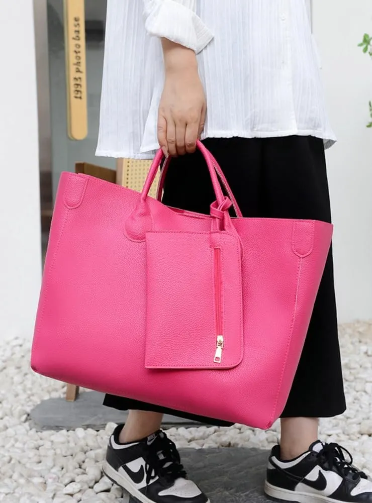 Oversize Vegan Leather Tote Bags for Women Soft Purse Weekender Bag Shopper Handbag Travel Working Satchels 2pcs