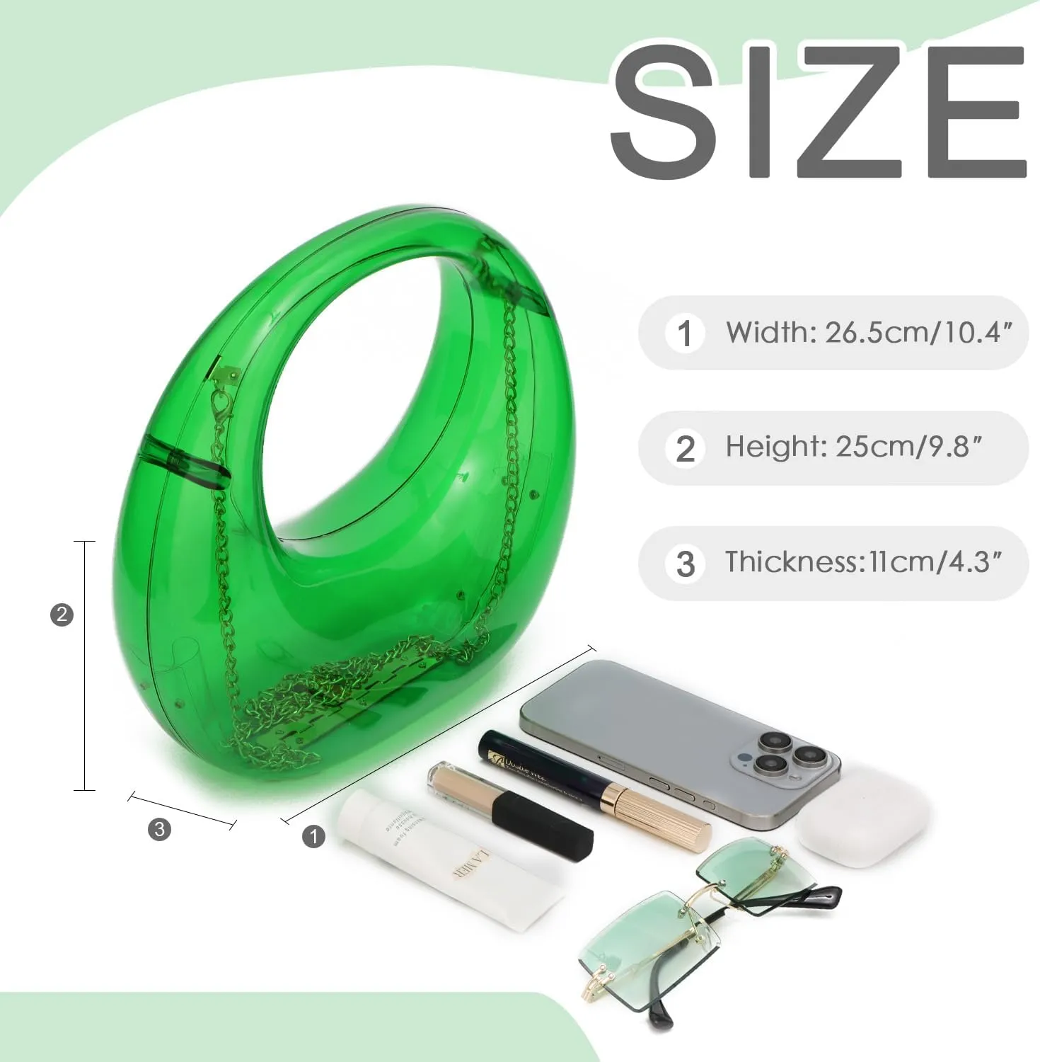 Oweisong Gold Acrylic Clutch Purse for Women Moon Hape Top Handle Handbag Colorful Clear Shoulder Evening Bag with Chain