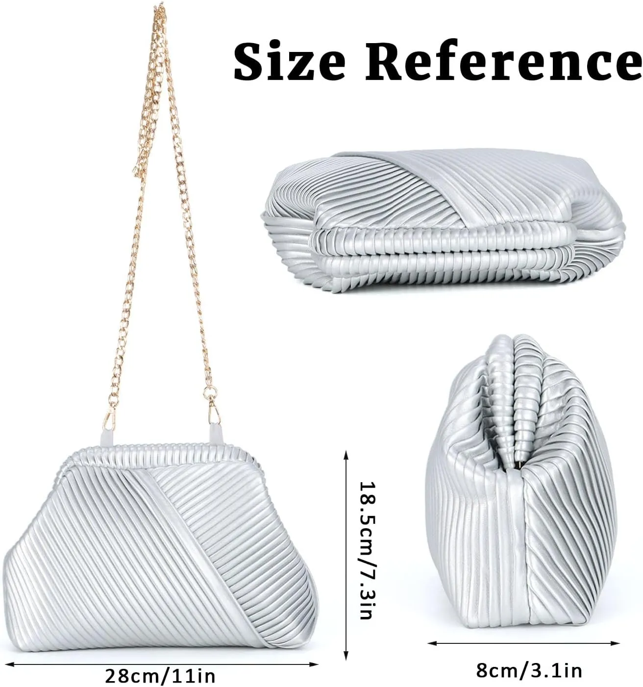 Oweisong Striped Clutch Purse for Women Ruched Leather Evening Bag Small Handbag Purse Cloud Dumpling Bag with Chain
