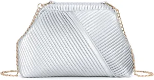 Oweisong Striped Clutch Purse for Women Ruched Leather Evening Bag Small Handbag Purse Cloud Dumpling Bag with Chain