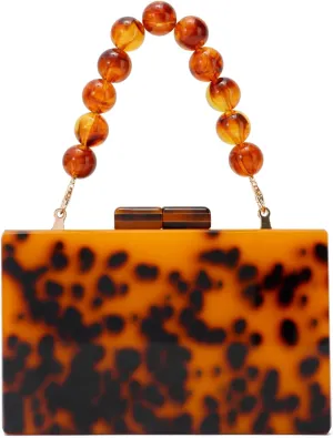 Oweisong Women Acrylic Clutch Purse Formal Wedding Evening Handbag Marble Party Shoulder Crossbody Bag with Bead Chain