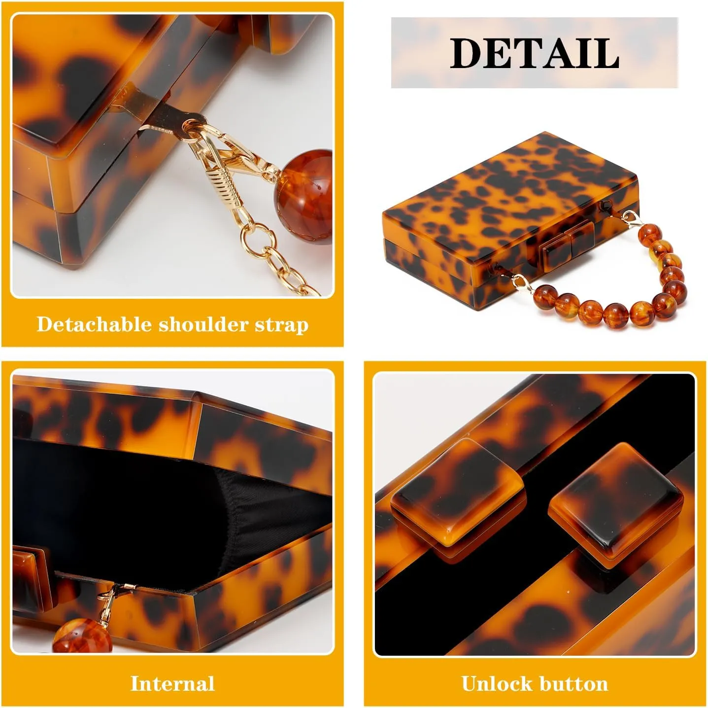 Oweisong Women Acrylic Clutch Purse Formal Wedding Evening Handbag Marble Party Shoulder Crossbody Bag with Bead Chain